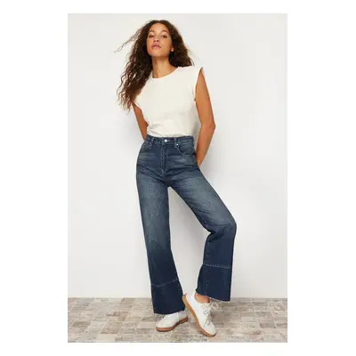 Trendyol Dark Blue More Sustainable Stitch Detail High Waist Wide Leg Jeans