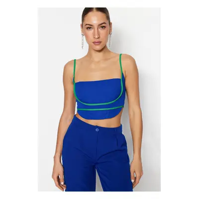 Trendyol Blue-Green Crop Piping Woven Bustier