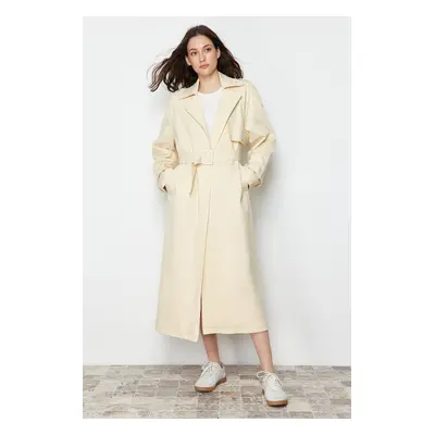 Trendyol Beige Oversize Wide Cut Belted Cotton Trench Coat