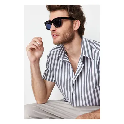 Trendyol Gray Slim Fit Striped Shirt Short Sleeve