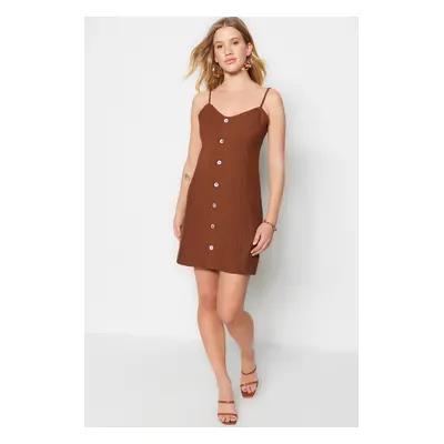 Trendyol Brown Petite A-Line szuper mini szőtt ruha