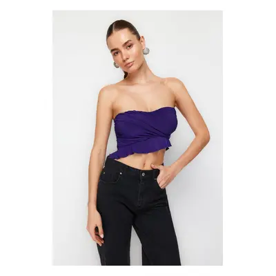 Trendyol Purple Crop Frilly Knitted Bustier