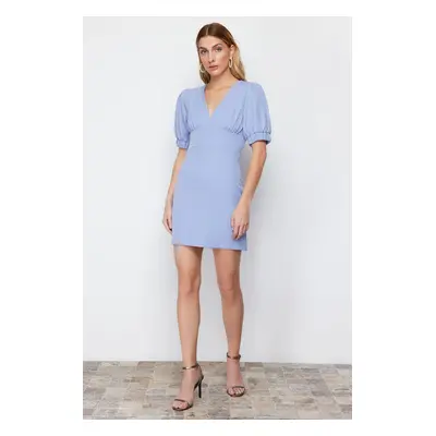 Trendyol Blue A-line Back Detailed Balloon Sleeve Mini Woven Dress