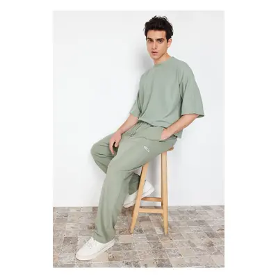 Trendyol Mint Oversize / Wide Cut Textured Wide Leg Sweatpants with Label