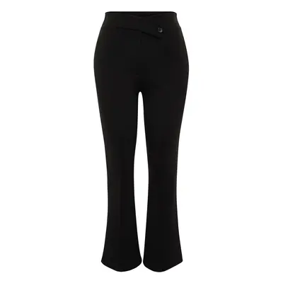 Trendyol Curve Black Asymmetric Waist Detailed 100% Cotton Knitted Trousers