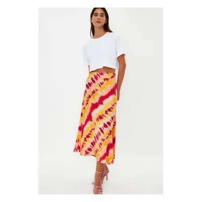 Trendyol Orange Retro Patterned Viscose Fabric Midi Woven Skirt