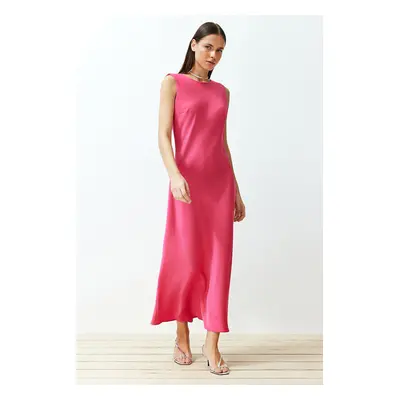 Trendyol Fuchsia Back Detail Satin Maxi Woven Dress