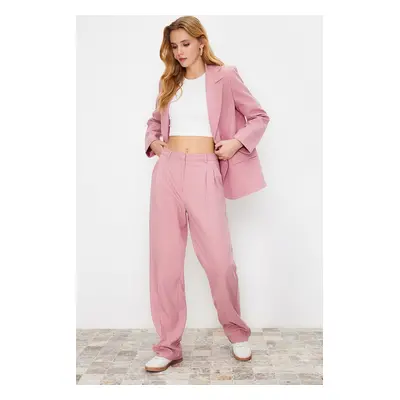 Trendyol Limited Edition Light Pink Straight/Straight Fit Pleated Woven Trousers