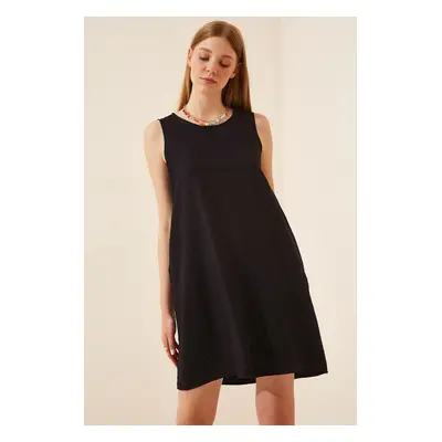 Happiness İstanbul Women's Black Sleeveless Linen Viscose A-Line Dress