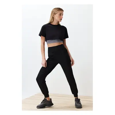 Trendyol Black Scuba/Diving Fabric Relaxed Cut Flare Leg Knitted Sports Sweatpants