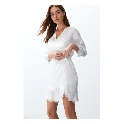 Trendyol Bride White Satin Lace and Tie Detailed Woven Dressing Gown