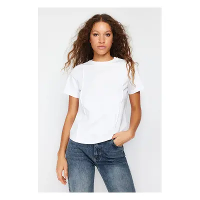 Trendyol White Crew Neck Ribbed Regular Knitted T-Shirt