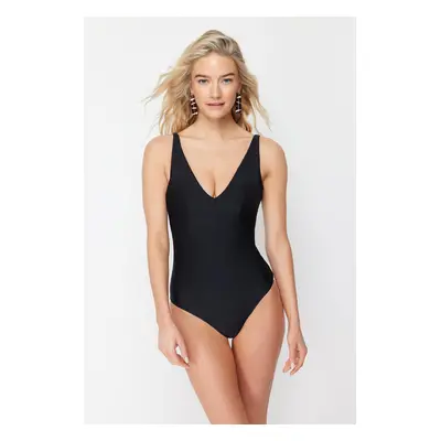 Trendyol Black V-neck Regular Swimsuit