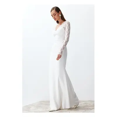 Trendyol Bridal White Fitted Woven Lace Wedding/Nupture Long Evening Evening Dress