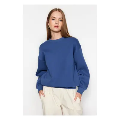 Trendyol Indigo Thick Fleece Regular/Normal Fit Crew Neck Basic Knitted Sweatshirt