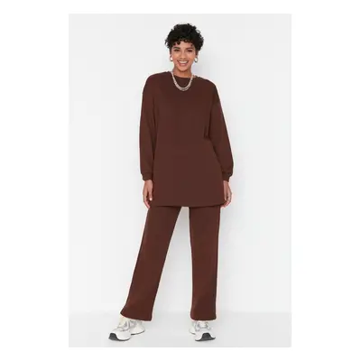 Trendyol Brown Oversize Crew Neck Basic Knitted Tracksuit