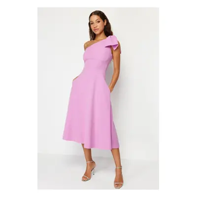 Trendyol Pink A-Cut Bow Detailed Woven Elegant Evening Dress