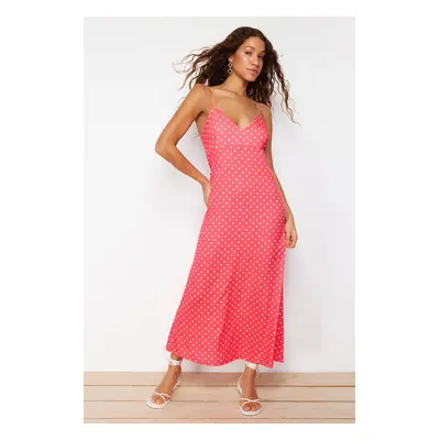 Trendyol Red Adjustable Strap Polka Dot A Cut/Bell Shape Flexible Knitted Maxi Dress