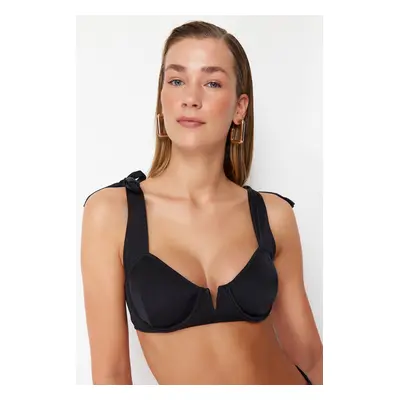 Trendyol Black Balcony Tie-Up Bikini Top