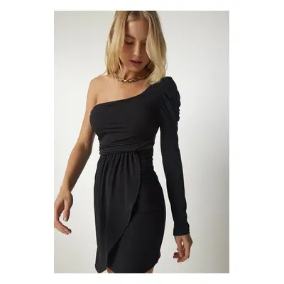 Happiness İstanbul Women's Black Draped One-Shoulder Sandy Dress