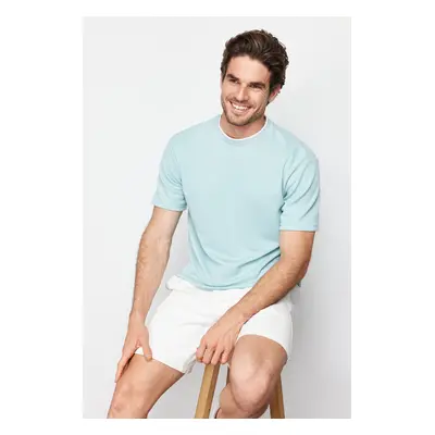 Trendyol Limited Edition Basic Mint Relaxed/Comfortable Cut Knitwear Taped Textured Pique T-Shir