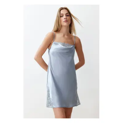 Trendyol Light Blue Laced Rope Strap Cowl Collar Satin Woven Nightgown