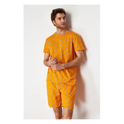 Trendyol Orange Regular Fit Koala Printed Knitted Shorts Pajamas Set