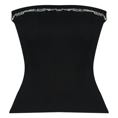 Trendyol Black Ribbed Strapless Collar Woven Garnished Fitted Cotton Flexible Crop Knitted Blous