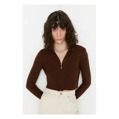 Trendyol Brown Crop cipzáras kötöttáru Cardigan