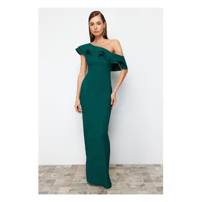 Trendyol Emerald Green Flounce Detailed Woven Elegant Evening Dress