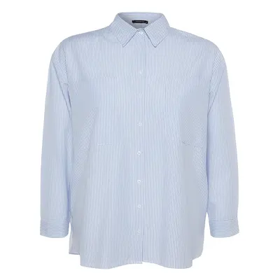 Trendyol Curve Blue Striped Poplin Shirt