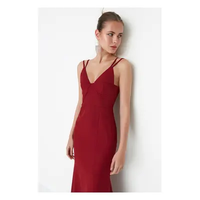 Trendyol Evening Dress With Claret Red Collar Detailed Long Evening Dress