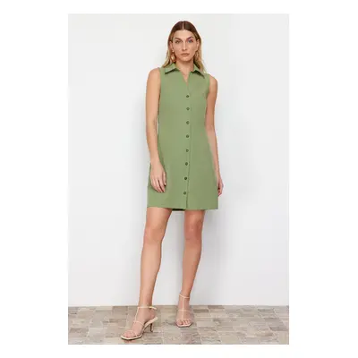 Trendyol Khaki Sleeveless Mini Woven Shirt Dress