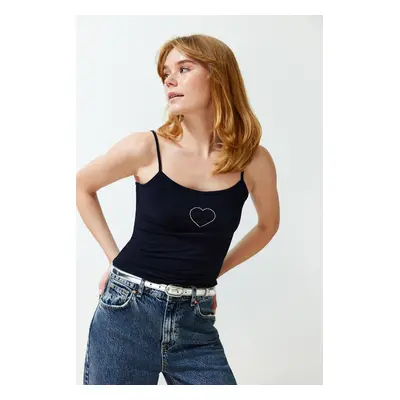 Trendyol Navy Blue Strap Crop Stone Heart Accessory Detailed Elastic Knitted Undershirt