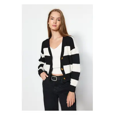 Trendyol Black V-Neck Color Block kötöttáru Cardigan