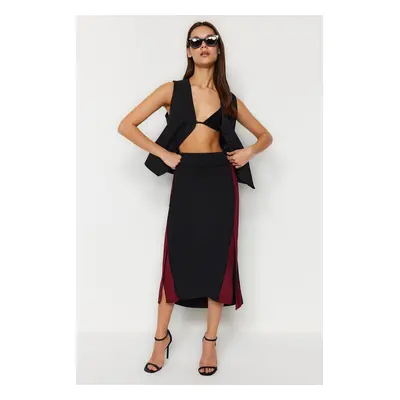 Trendyol Black Color Block Midi Thick Flexible Knitted Skirt