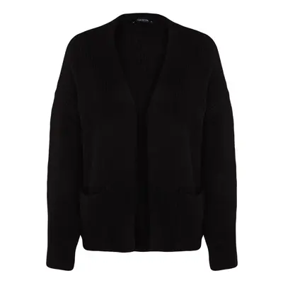 Trendyol Black Wide Fit puha texturált zsebrészlet kötöttáru Cardigan