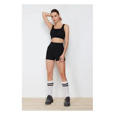 Trendyol Black Restorer Reflector Print Ruched Loose Fit Knitted Sports Shorts/Short Leggings