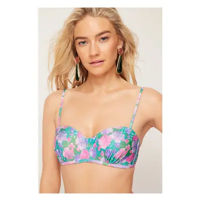 Trendyol Floral Pattern Strapless Gathered Bikini Top