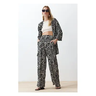 Trendyol Black Printed Comfortable Cut Flexible Kimono Knitted Bottom-Top Set