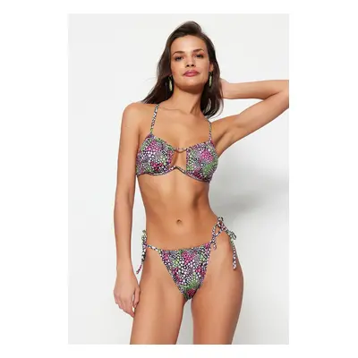 Trendyol Floral mintás nyakkendős magas szárú bikini alsó