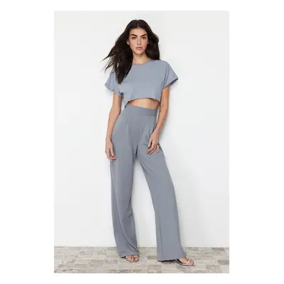 Trendyol Gray Pleated Wide Leg/Comfort Fit Trousers