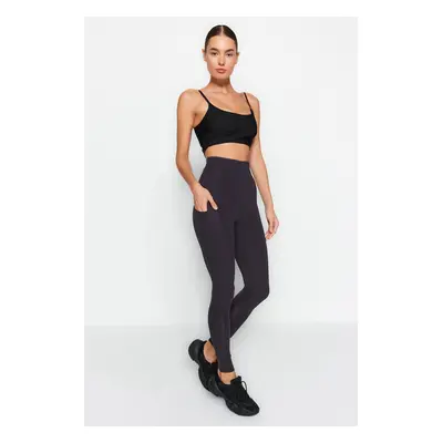 Trendyol Dark Anthracite Matte Full Length Knitted Sports Tights with Extra Tummy Control Layer