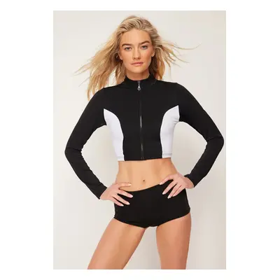 Trendyol Black Swim Zipper Long Sleeve Bikini Top