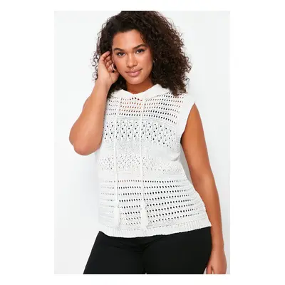 Trendyol Curve Cream Openwork Hooded Knitwear Blouse