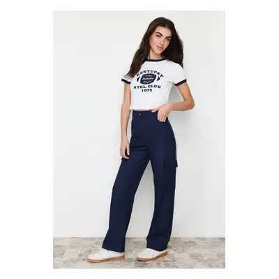 Trendyol Navy Blue Straight Cut Woven Trousers with Cargo Pockets