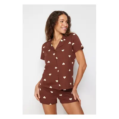 Trendyol Brown 100% Cotton Heart Knitted Pajama Set