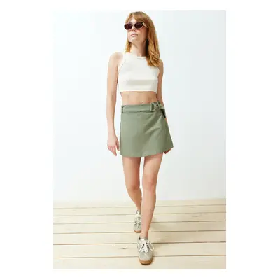 Trendyol Khaki Belt Woven Short Skirt