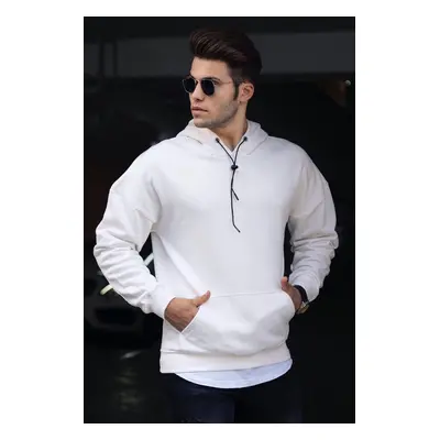 Madmext Basic White Men's Hooded Sweatshirt