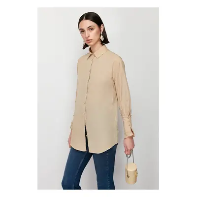 Trendyol Stone Ruffle Detailed Cotton Woven Shirt